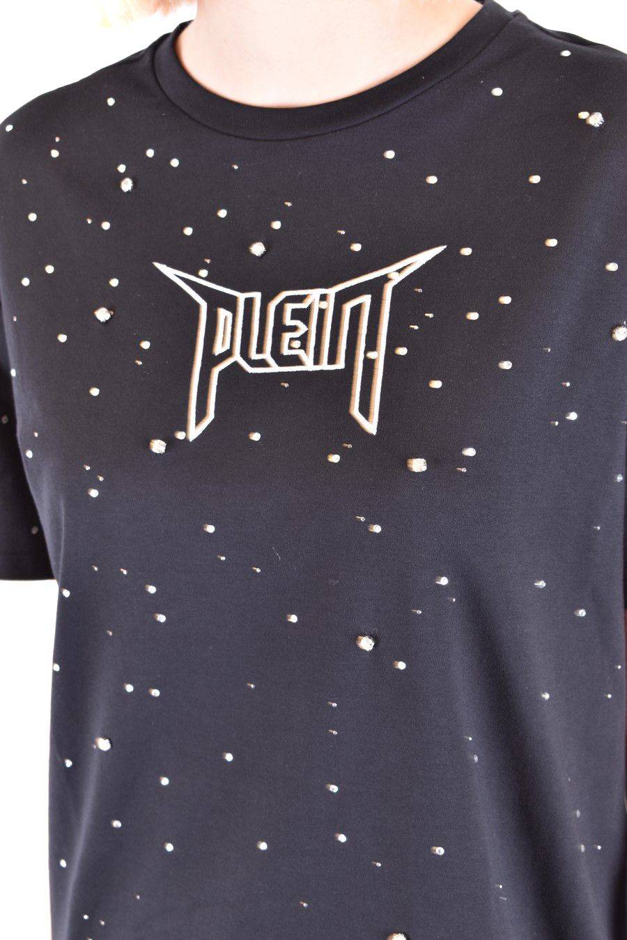 PHILIPP PLEIN  T-Shirt Nera in Cotone con Decorazioni in Vetro di Philipp Plein per Donna Offerte giornaliere