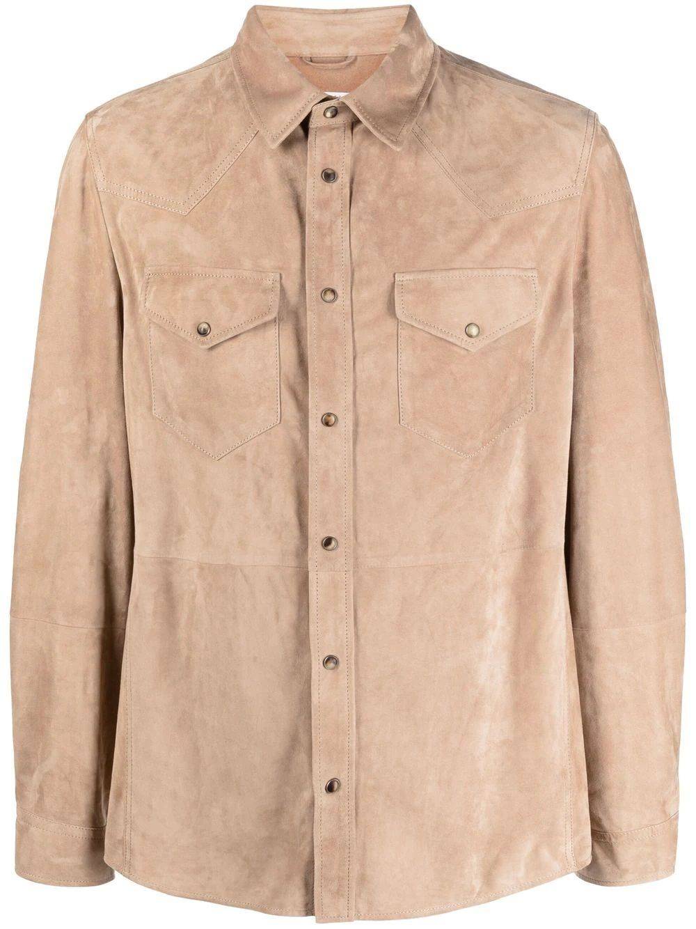 BRUNELLO CUCINELLI Camicia Uomo Beige Brunello Cucinelli in Pelle con Chiusura a Pressione
