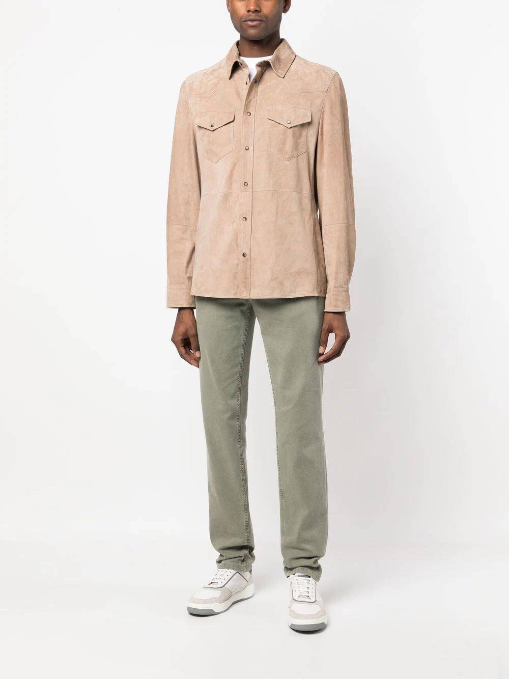 BRUNELLO CUCINELLI  Camicia Uomo Beige Brunello Cucinelli in Pelle con Chiusura a Pressione Latest stili