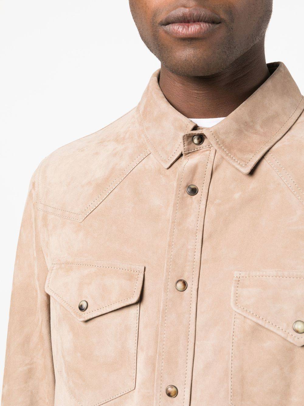 BRUNELLO CUCINELLI  Camicia Uomo Beige Brunello Cucinelli in Pelle con Chiusura a Pressione Latest stili
