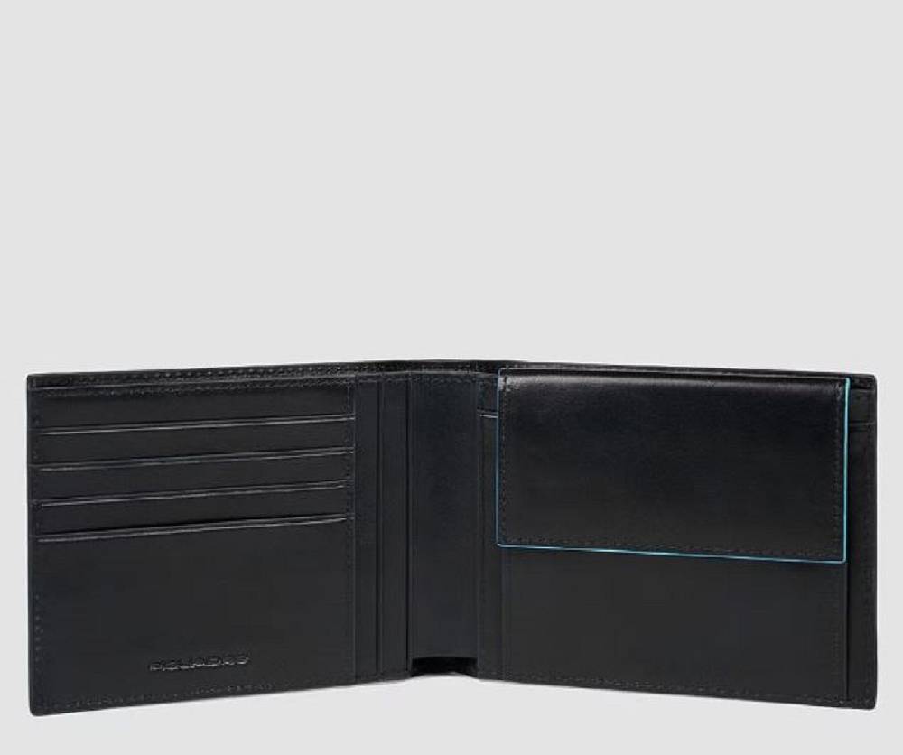 PIQUADRO  Portafoglio Piquadro Uomo in Pelle Nera con Porta Carte e Portamonete Offerta speciale della fabbrica