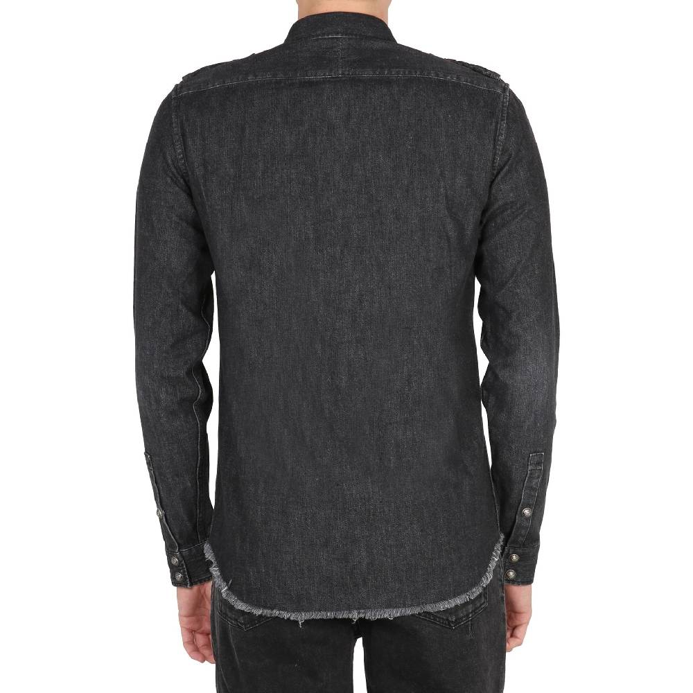 BALMAIN  Camicia Denim Nera Balmain da Uomo - 100% Cotone con Frange Super sconto