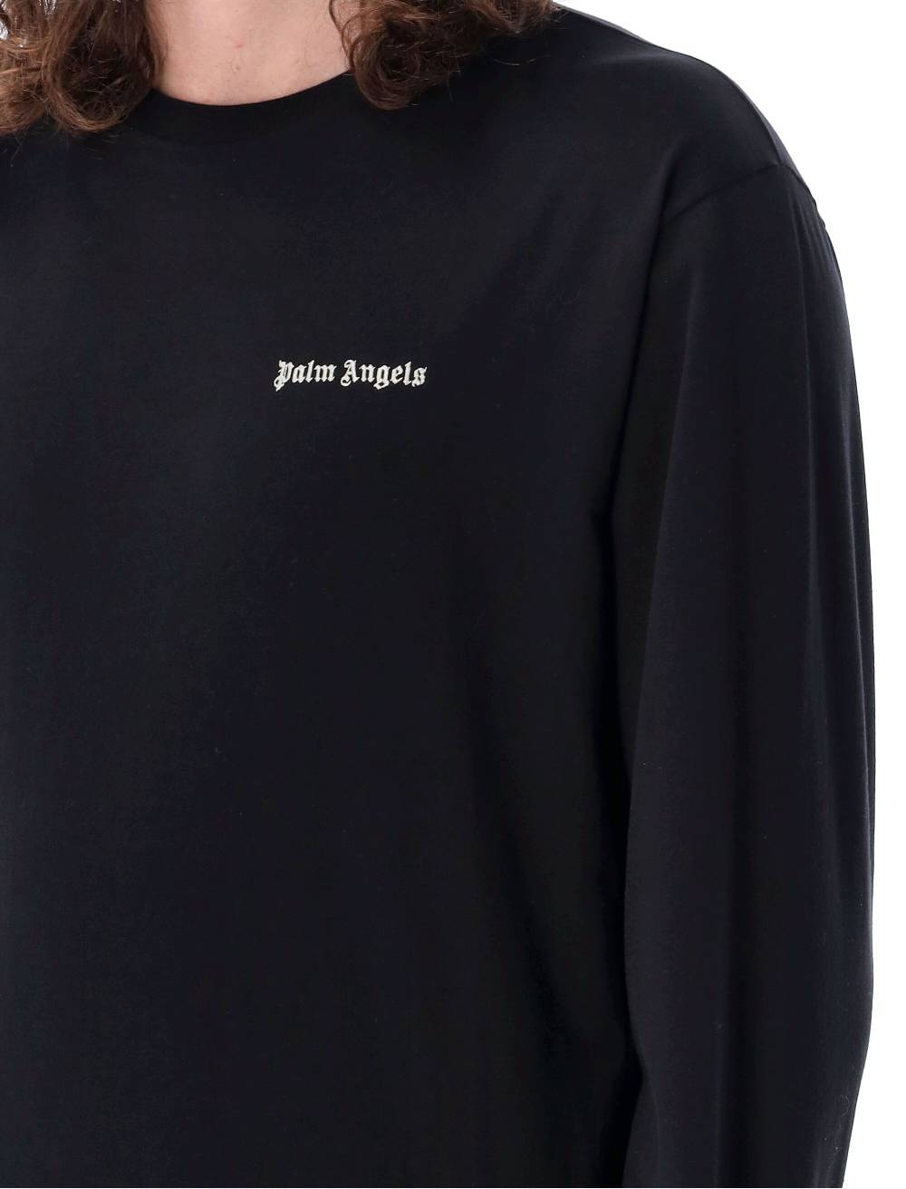 PALM ANGELS KIDS  T-shirt Uomo Nera Manica Lunga con Logo Palm Angels Limitato a 3 giorni