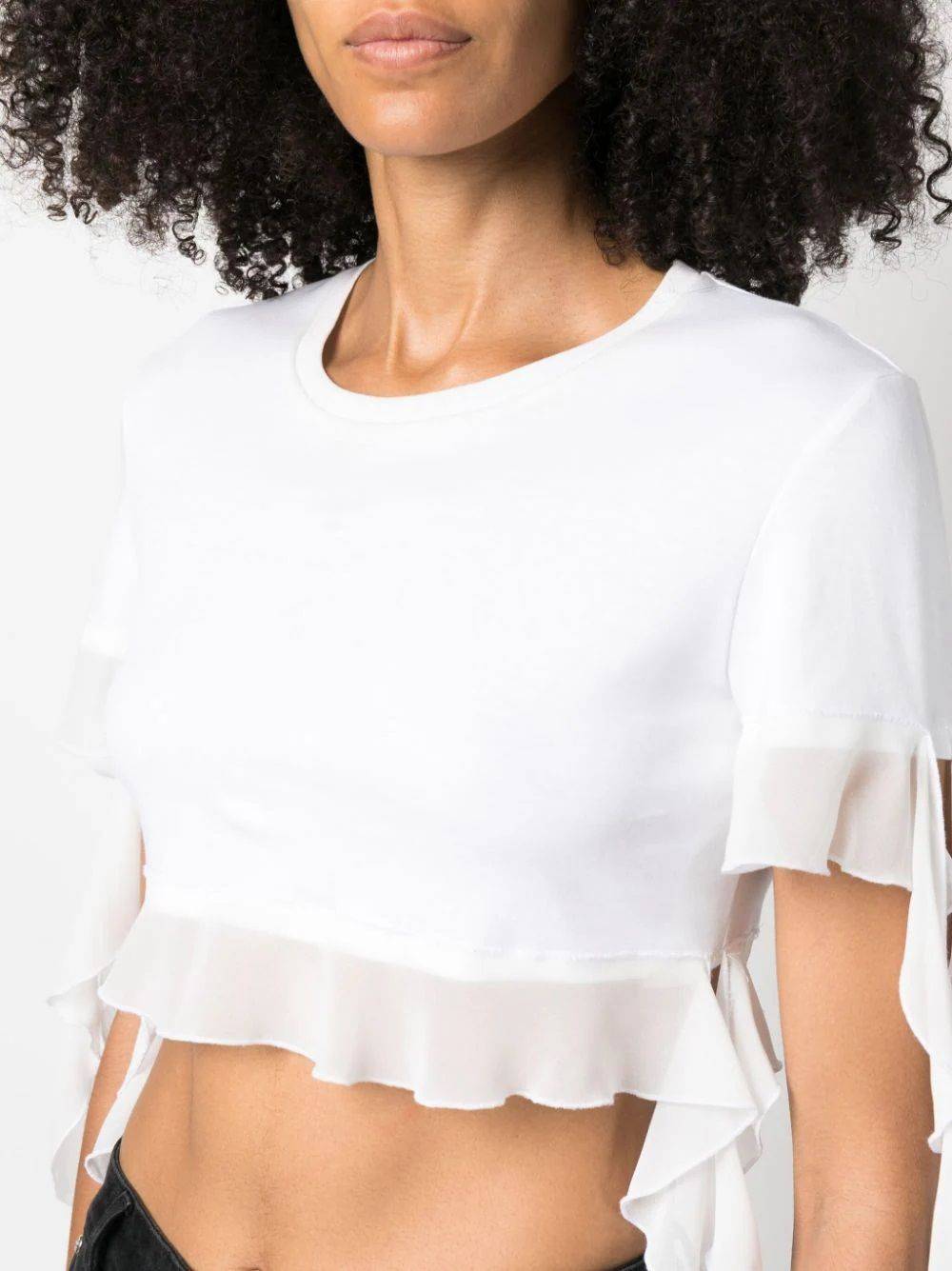 BLUMARINE  T-shirt di Cotone Bianco con Ruches BLUMARINE da Donna Offerta temporanea