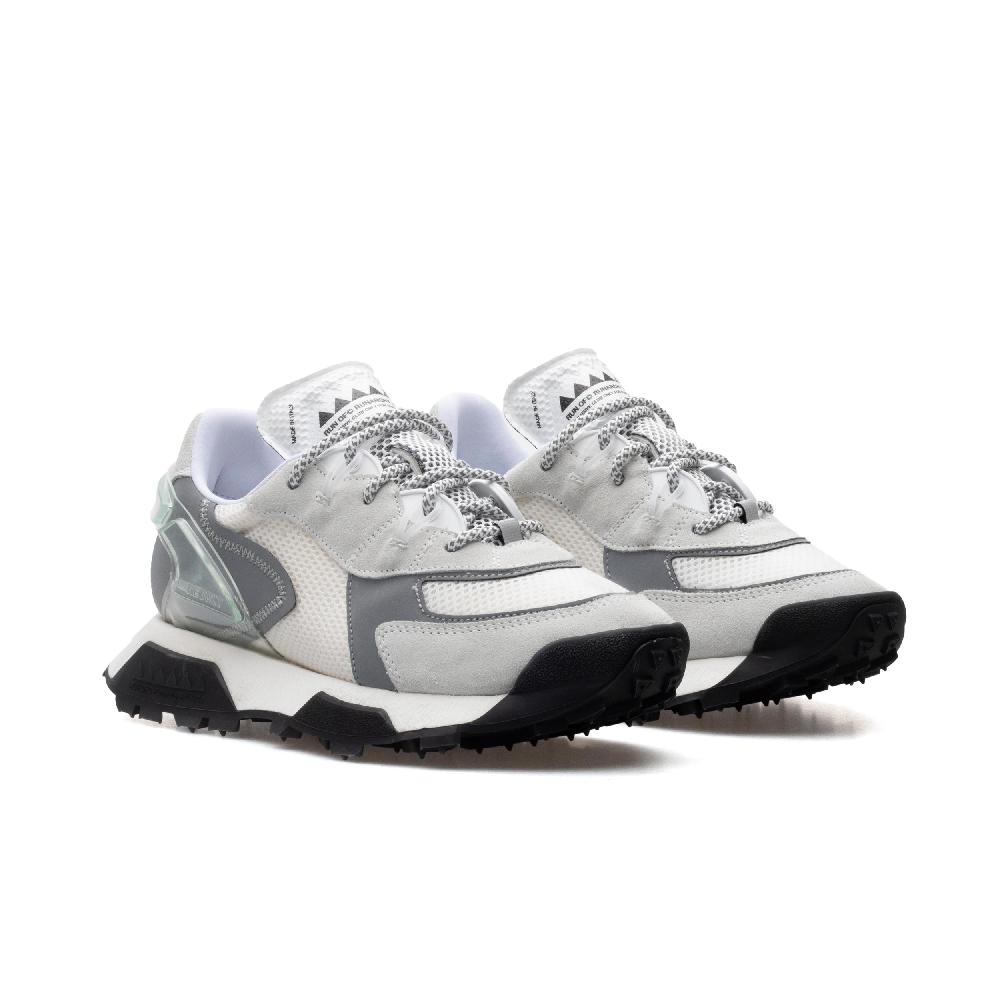 RUN OF R-White sneakers in pelle scamosciata grigio chiaro e mesh bianco Sostegno trimestrale