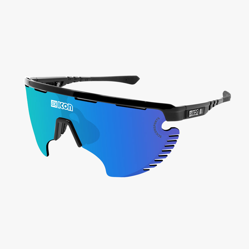 Scicon Occhiali Sportivi Aerowing Lamon Neri/ Lente Blu Specchiata
